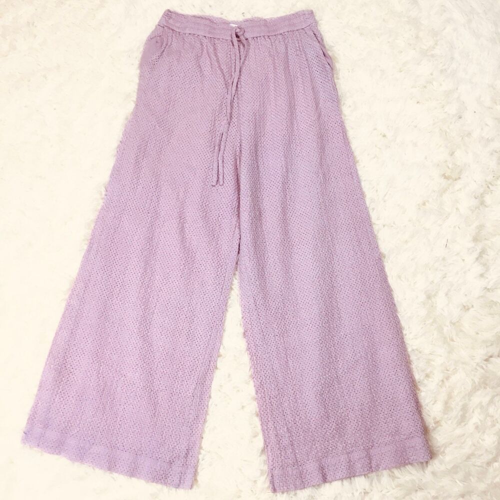 Pink wide leg resort pants gauzy perforated beach vacation waist 29"-32" S